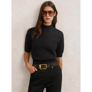 REISS Aria Cotton and Wool Funnel-Neck Knit Top